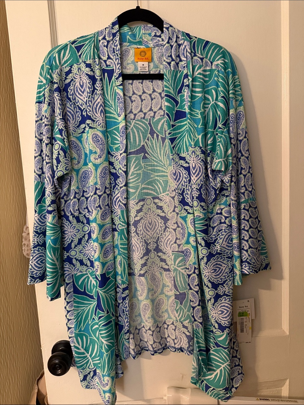 Ruby Rd. Teal & Blue Open-Front Printed Kimono